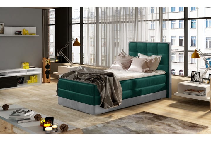 Förvaringssäng Konshens 90x200 cm Vänster - Grå|Grön - Möbler - Säng - Säng med förvaring