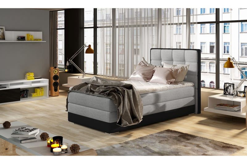Förvaringssäng Konshens 90x200 cm Vänster - Grå|Svart - Möbler - Säng - Säng med förvaring - Enkelsäng med förvaring