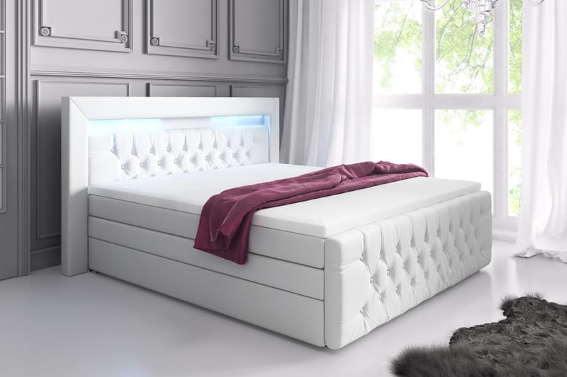 Komplett Sängpaket Celio Lyx 140x200 LED-belysning - Vit|Konstläder - Möbler - Säng - Säng med förvaring