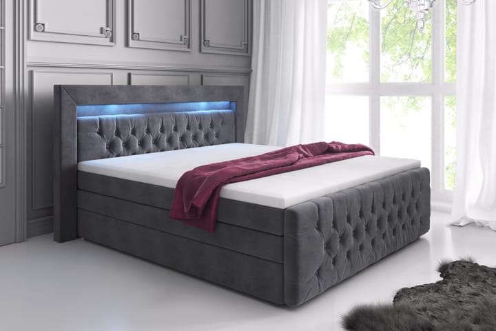 Komplett Sängpaket Celio Lyx 160x200 LED-belysning - Grå/Sammet - Möbler - Säng - Madrass - Bäddmadrass