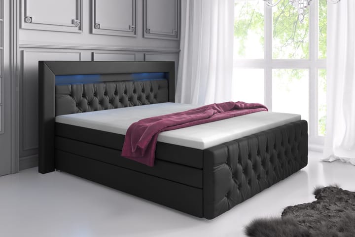Komplett Sängpaket Celio Lyx 160x200 LED-belysning - Svart|Konstläder - Möbler - Säng - Säng med förvaring