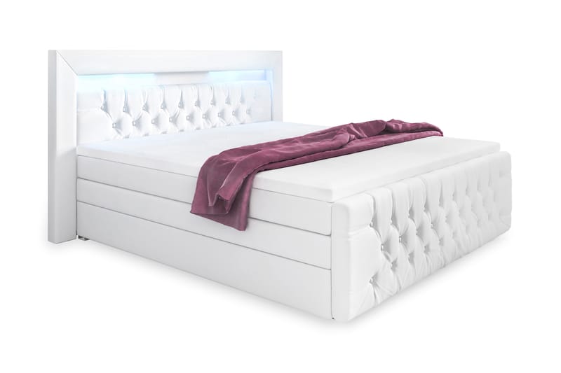 Komplett Sängpaket Celio Lyx 180x200 LED-belysning - Vit|Konstläder - Möbler - Sängar - Sängar med förvaring