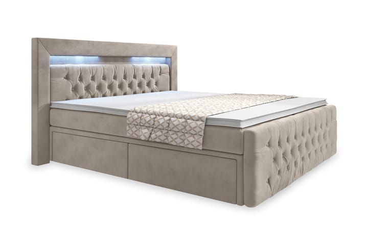 Komplett Sängpaket Celio med Förvaring LED-belysning - Beige|Sammet - Möbler - Säng - Säng med förvaring