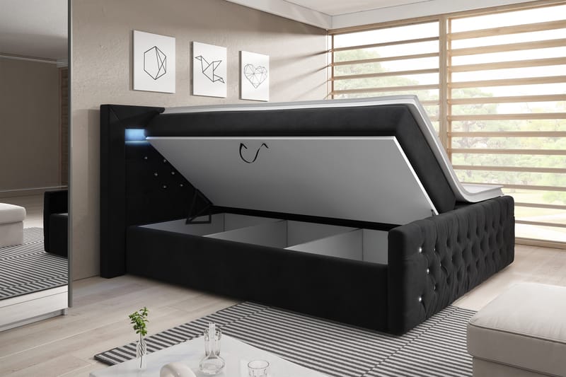Kontinentalsäng Celio 140x200 LED-belysning - Svart|Sammet - Möbler - Säng - Säng med förvaring