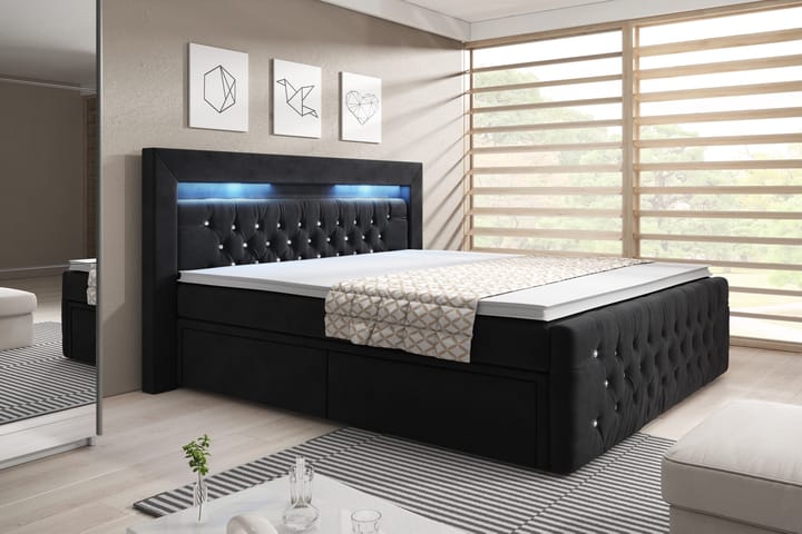 Kontinentalsäng Celio 140x200 LED-belysning - Svart|Sammet - Möbler - Säng - Komplett sängpaket