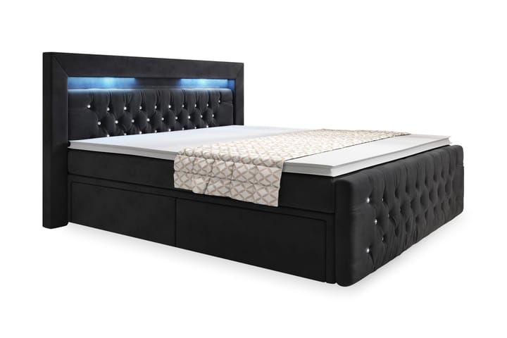 Kontinentalsäng Celio 180x200 LED-belysning - Svart|Sammet - Möbler - Säng - Säng med förvaring