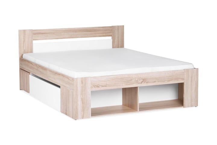 Sängram Cozzi med Förvaring 160x200 + Sängbord - Vit|Ek - Möbler - Säng - Sängram & sängstomme