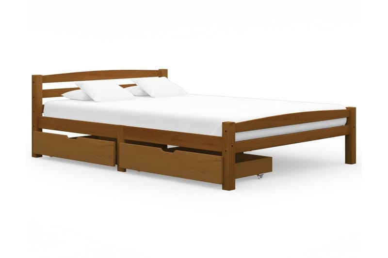 Sängram med 2 lådor honungsbrun massiv furu 140x200 cm - Brun - Möbler - Säng - Sängram & sängstomme