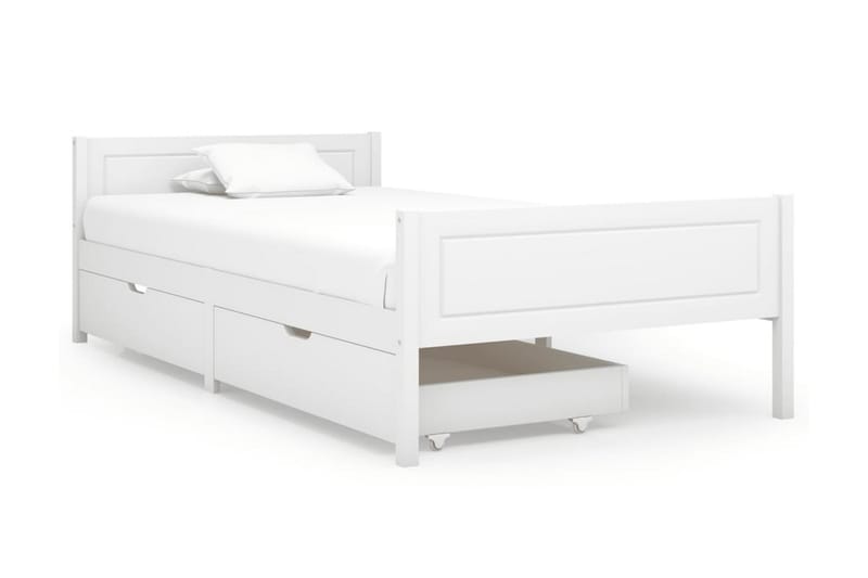 Sängram med 2 lådor vit massiv furu 100x200 cm - Vit - Möbler - Säng - Sängram & sängstomme