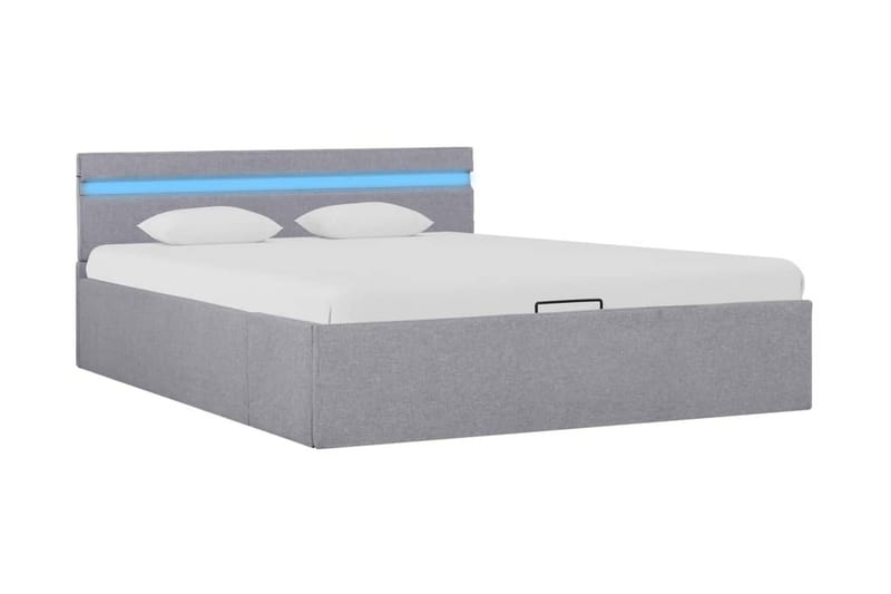 Sängram med hydraulisk förvaring och LED ljusgrå tyg 140x200 - Grå - Möbler - Säng - Sängram & sängstomme
