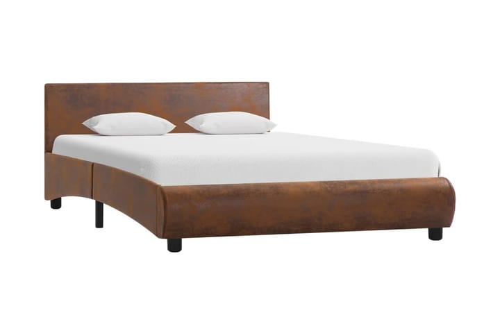 Sängram med LED brun tyg 120x200 cm - Brun - Möbler - Sängar - Sängram & sängstomme