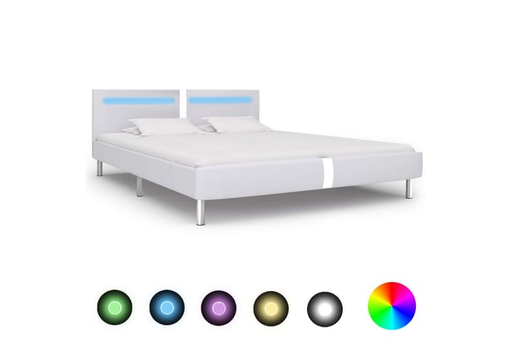 Sängram med LED vit konstläder 160x200 cm - Vit - Möbler - Säng - Sängram & sängstomme