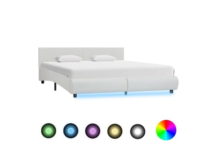 Sängram med LED vit konstläder 160x200 cm - Vit - Möbler - Säng - Sängram & sängstomme