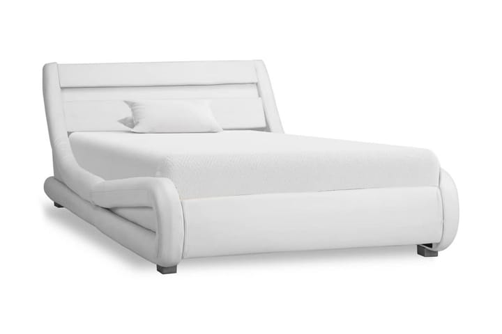 Sängram med LED vit konstläder 90x200 cm - Vit - Möbler - Säng - Sängram & sängstomme