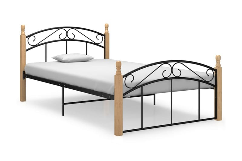 Sängram svart metall och massiv ek 120x200 cm - Ljust trä - Möbler - Säng - Sängram & sängstomme