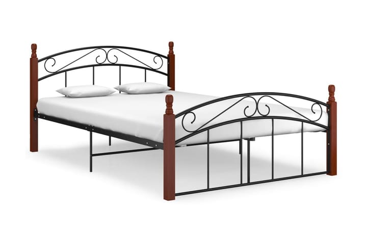 Sängram svart metall och massiv ek 140x200 cm - Svart - Möbler - Sängar - Sängram & sängstomme