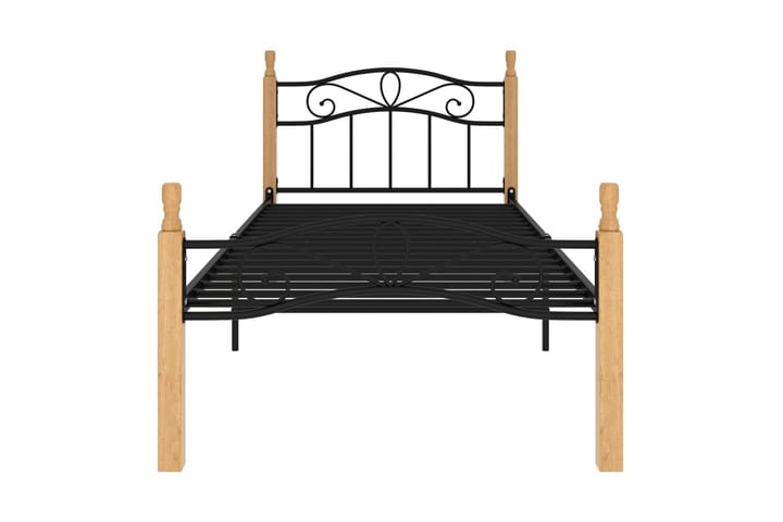 Sängram svart metall och massiv ek 90x200 cm - Ljust trä - Möbler - Säng - Sängram & sängstomme