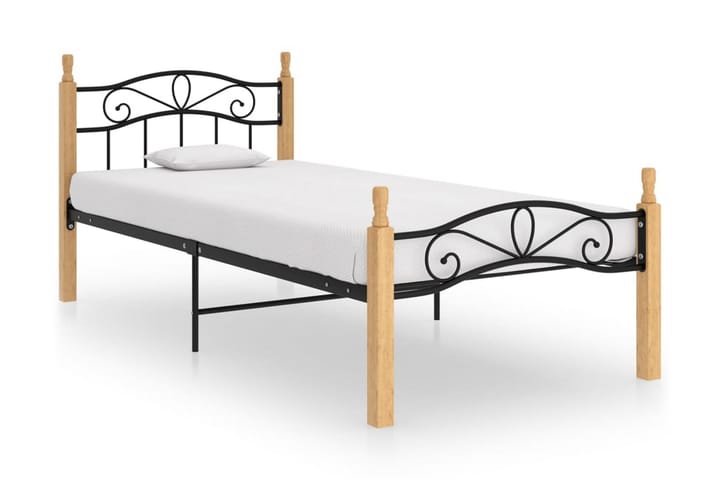 Sängram svart metall och massiv ek 90x200 cm - Svart - Möbler - Säng - Sängram & sängstomme