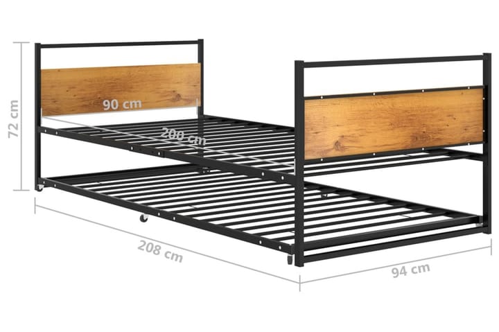 Utdragbar sängram svart metall 90x200 cm - Svart - Möbler - Säng - Sängram & sängstomme