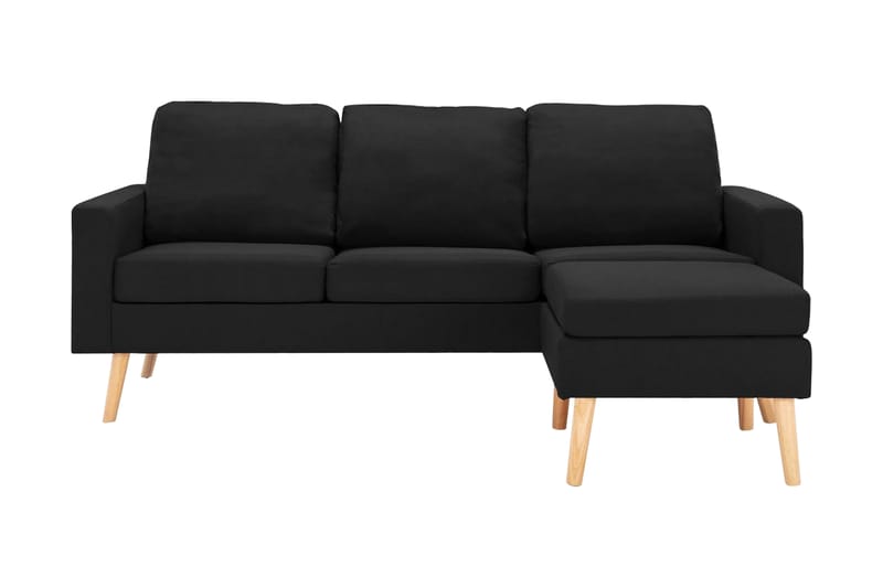 3-sitssoffa med fotpall svart tyg - Svart - Möbler - Soffa - 3 sits soffa