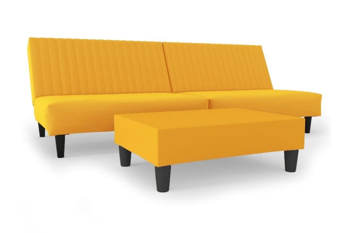 Bäddsoffa 2-sits med fotpall gul sammet - Gul - Möbler - Soffa - Bäddsoffa - Längsbäddad bäddsoffa