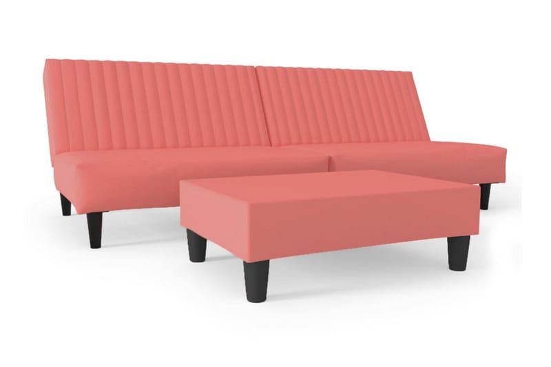 Bäddsoffa 2-sits med fotpall rosa sammet - Rosa - Möbler - Soffa - Bäddsoffa - Längsbäddad bäddsoffa