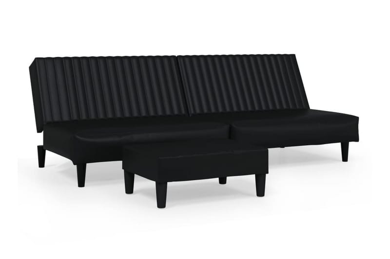 Bäddsoffa 2-sits med fotpall svart konstläder - Svart - Möbler - Soffa - Skinnsoffa