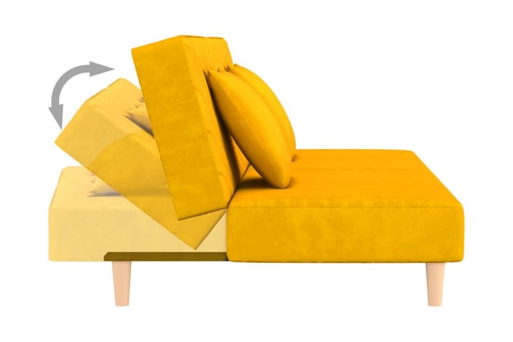 Bäddsoffa 2-sits med två kuddar gul sammet - Gul - Möbler - Soffa - Bäddsoffa - Längsbäddad bäddsoffa