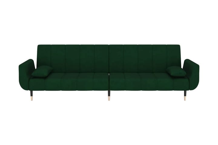 Bäddsoffa 2-sits med två kuddar mörkgrön sammet - Mörkgrön - Möbler - Soffa - Bäddsoffa - Längsbäddad bäddsoffa
