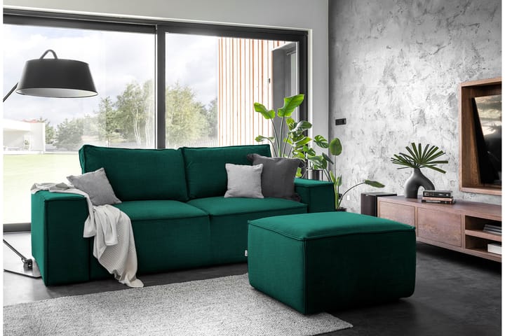 Bäddsoffa Kandari 3-sits med Förvaring - Grön - Möbler - Soffa - Bäddsoffa - Längsbäddad bäddsoffa
