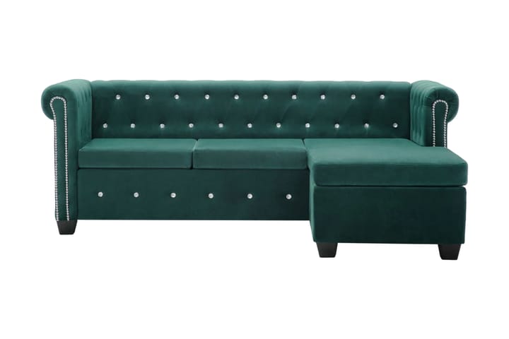 Chesterfieldsoffa L-formad sammet 199x142x72 cm grön - Grön - Möbler - Soffa - 3 sits soffa