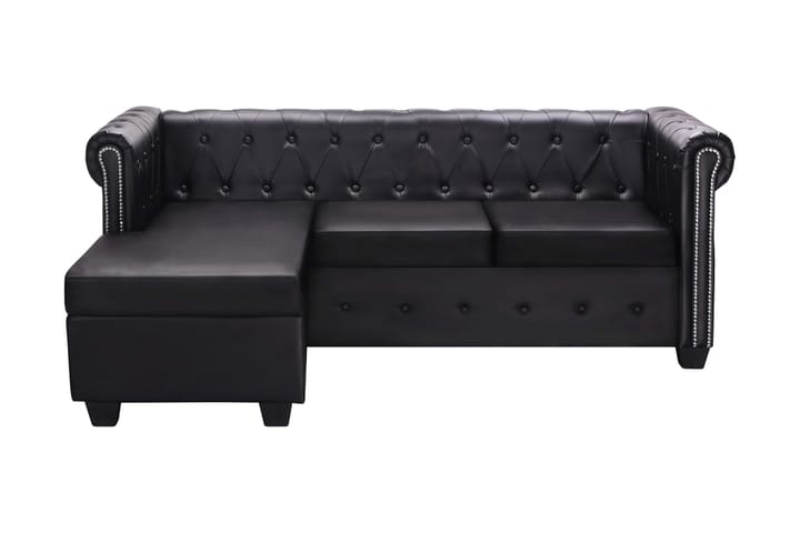 L-formad Chesterfield soffa konstläder svart