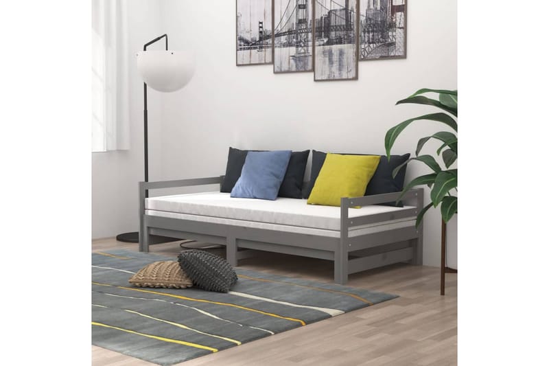 Dagbädd utdragbar grå massiv furu 2x(90x200) cm - Grå - Möbler - Soffa - Dagbädd