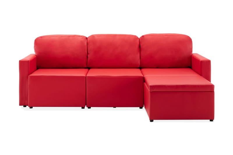 Bäddsoffa modulär 3-sits röd konstläder - Röd - Möbler - Soffa - Skinnsoffa