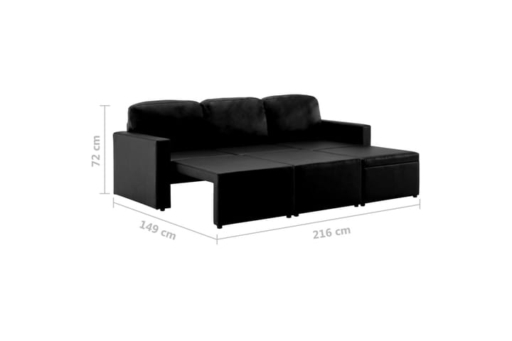 Bäddsoffa modulär 3-sits svart konstläder - Svart - Möbler - Soffa - Skinnsoffa