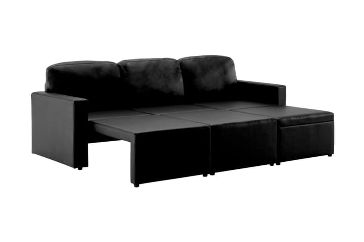 Bäddsoffa modulär 3-sits svart konstläder - Svart - Möbler - Soffa - Skinnsoffa