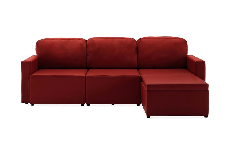 Bäddsoffa modulär 3-sits vinröd konstläder - Röd - Möbler - Soffa - Skinnsoffa