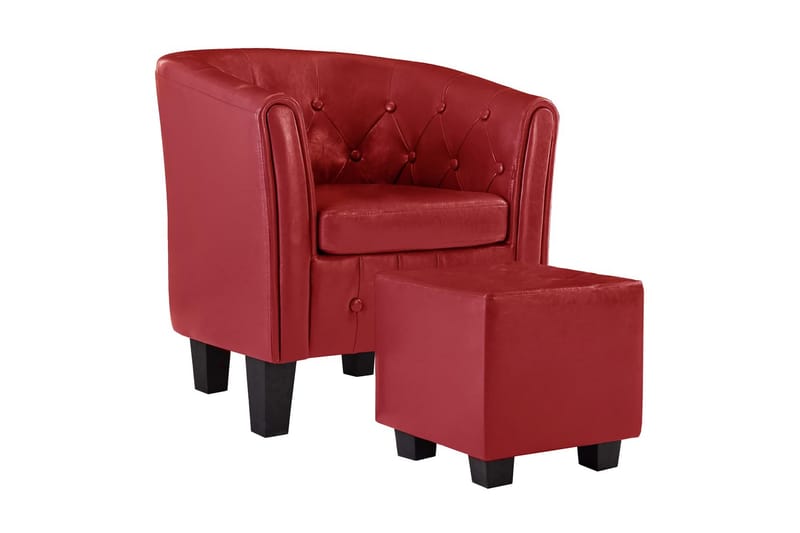 Fåtölj med fotpall röd konstläder - Röd - Möbler - Fåtölj & stolar - Fåtölj - Chesterfield fåtölj