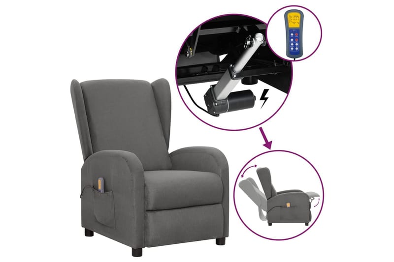 Massagefåtölj med uppresningshjälp ljusgrå tyg - Ljusgrå - Möbler - Fåtölj & stolar - Fåtölj - Massagestol & massagefåtölj