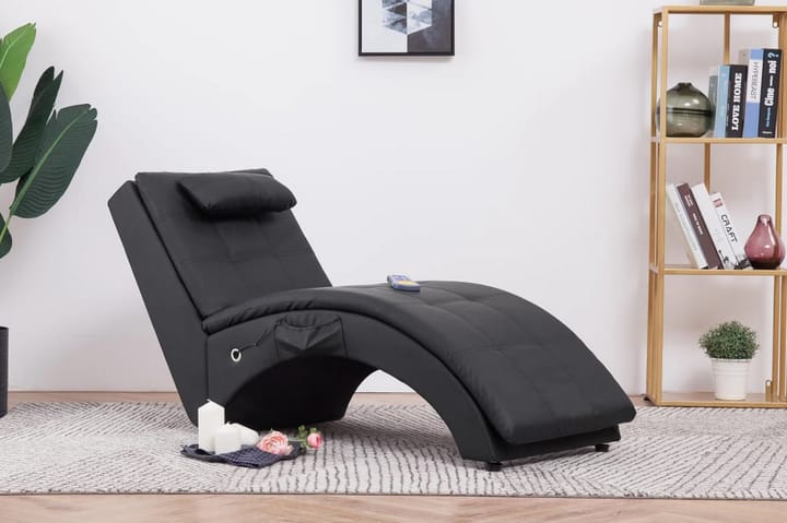 Massageschäslong med kudde brun konstläder - Svart - Möbler - Fåtölj & stolar - Fåtölj - Massagestol & massagefåtölj
