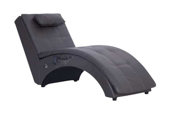 Massageschäslong med kudde grå konstläder - Grå - Möbler - Fåtölj & stolar - Fåtölj - Skinnfåtölj & läderfåtölj