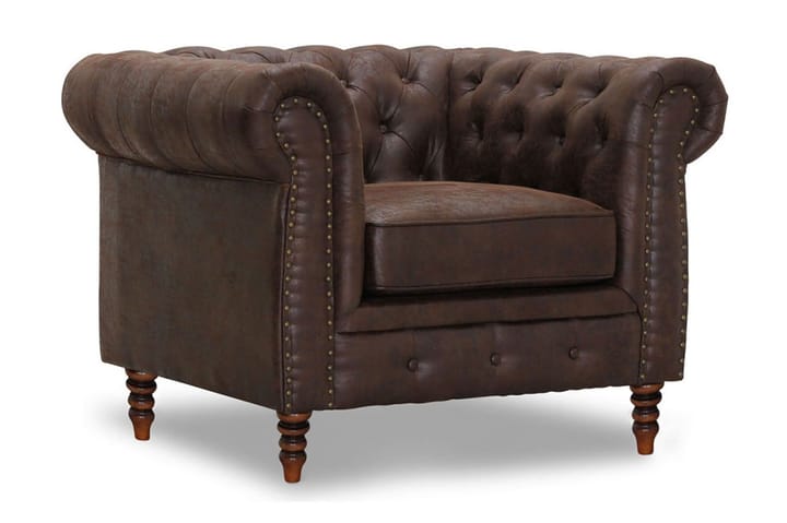 Fåtölj Cambridge Tyg Vintage Brun - Brun - Möbler - Fåtölj & stolar - Fåtölj - Chesterfield fåtölj