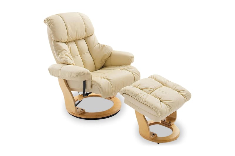Fåtölj Langdon med Fotpall Natur Läder/PVC Creme - Beige - Möbler - Fåtölj & stolar - Fåtölj - Skinnfåtölj & läderfåtölj
