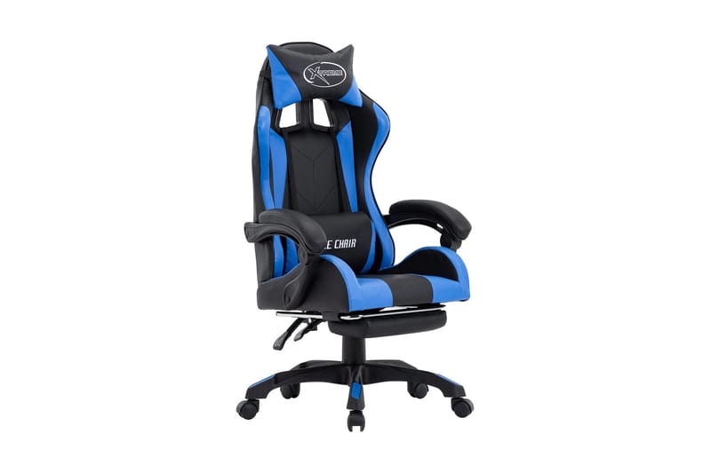 Gamingstol med fotstöd blå och svart konstläder - Blå - Möbler - Fåtölj & stolar - Gamingstol
