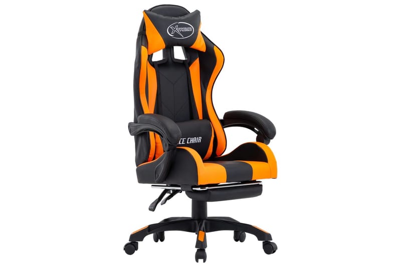 Gamingstol med fotstöd orange och svart konstläder - Orange - Möbler - Fåtölj & stolar - Kontorsstol & skrivbordsstol