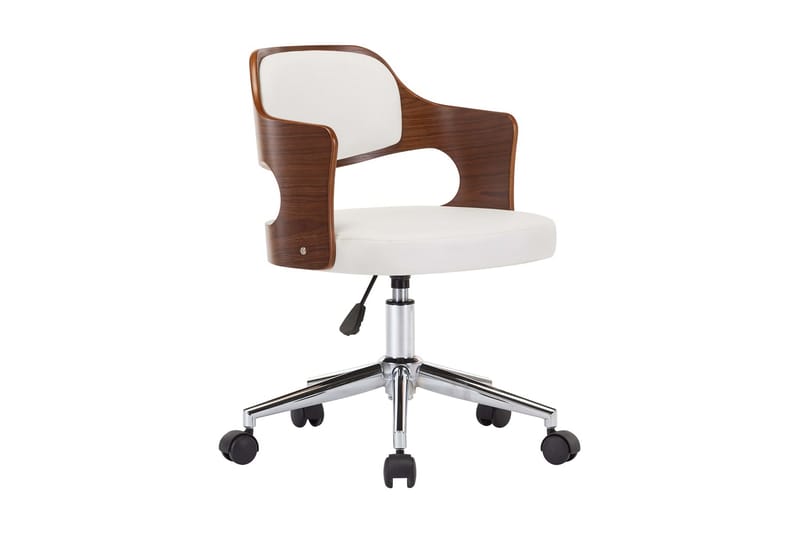 Snurrbar kontorsstol böjträ och konstläder vit
