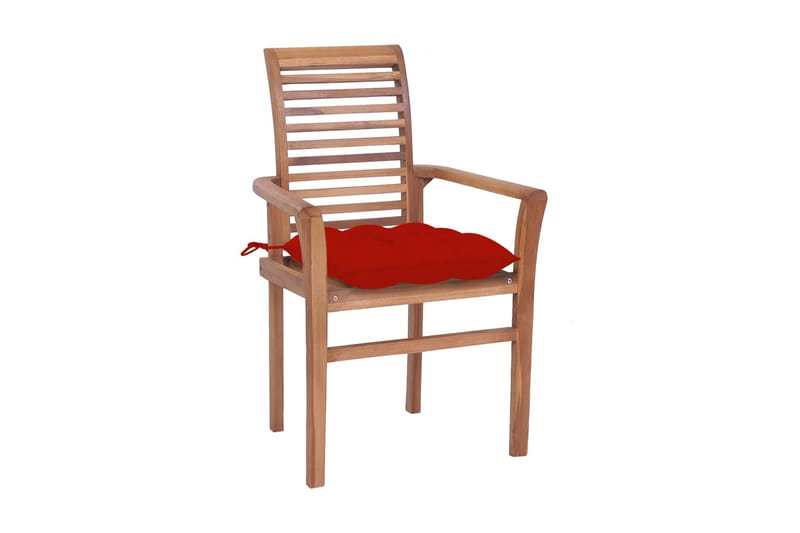 Matstolar 4 st med röda dynor massiv teak - Röd - Möbler - Fåtölj & stolar - Karmstol