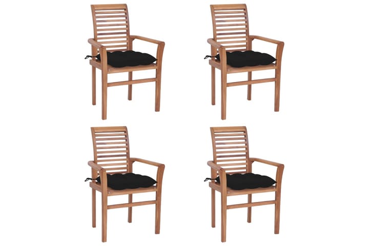 Matstolar 4 st med svarta dynor massiv teak - Svart - Möbler - Fåtölj & stolar - Matstol & köksstol