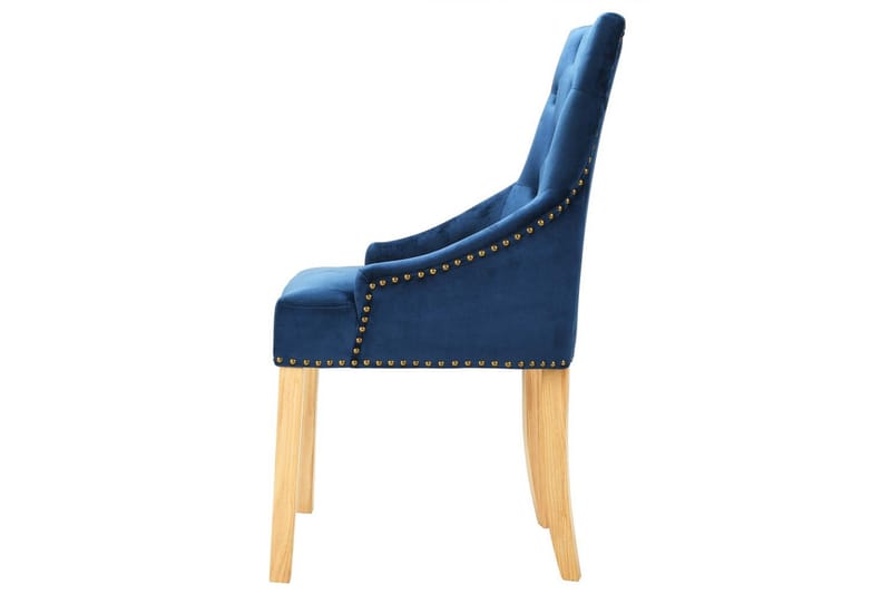 Matstolar 6 st blå massiv ek och sammet - Blå - Möbler - Fåtölj & stolar - Matstol & köksstol