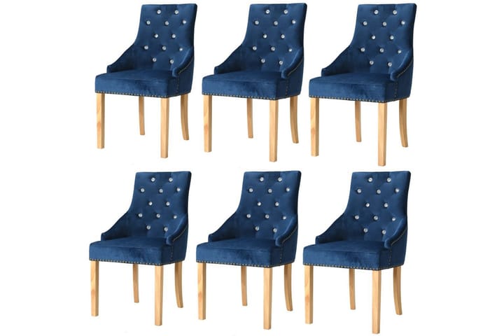 Matstolar 6 st blå massiv ek och sammet - Blå - Möbler - Fåtölj & stolar - Matstol & köksstol